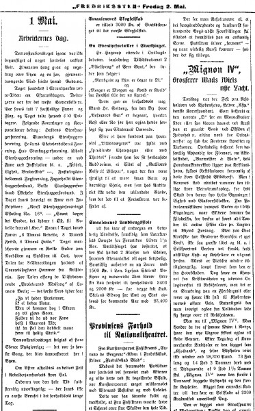 Fredrikssten, liberalt blad for Fredrikshald og Omegn, rapporterer fra Haldens første 1. mai- demonstrasjon fredag den 2. mai 1902.